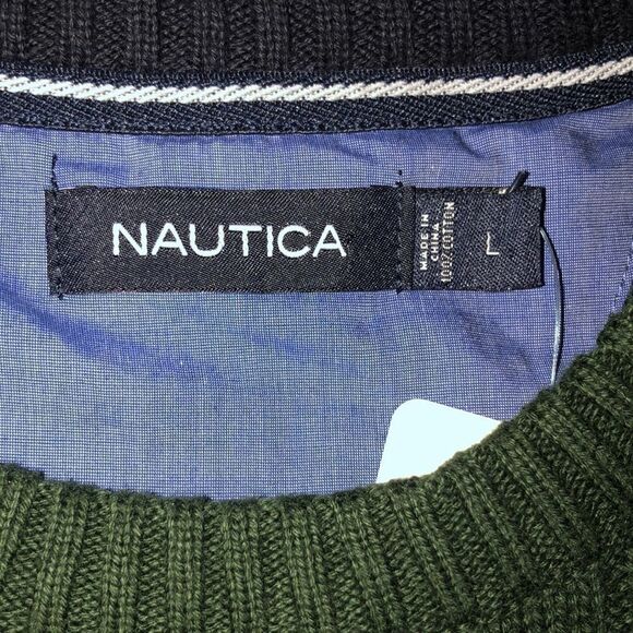 Nautica L Cotton Emerald Green Cable Knit Crewneck Sweater - Picture 10 of 14